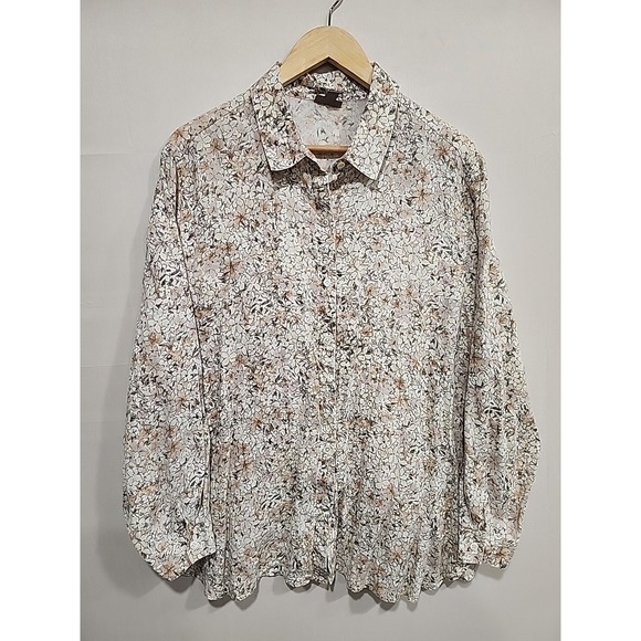 J. Jill Tops - J. Jill Linen Blouse Womens XL Button-up Long Sleeve, Floral Print 100% Linen